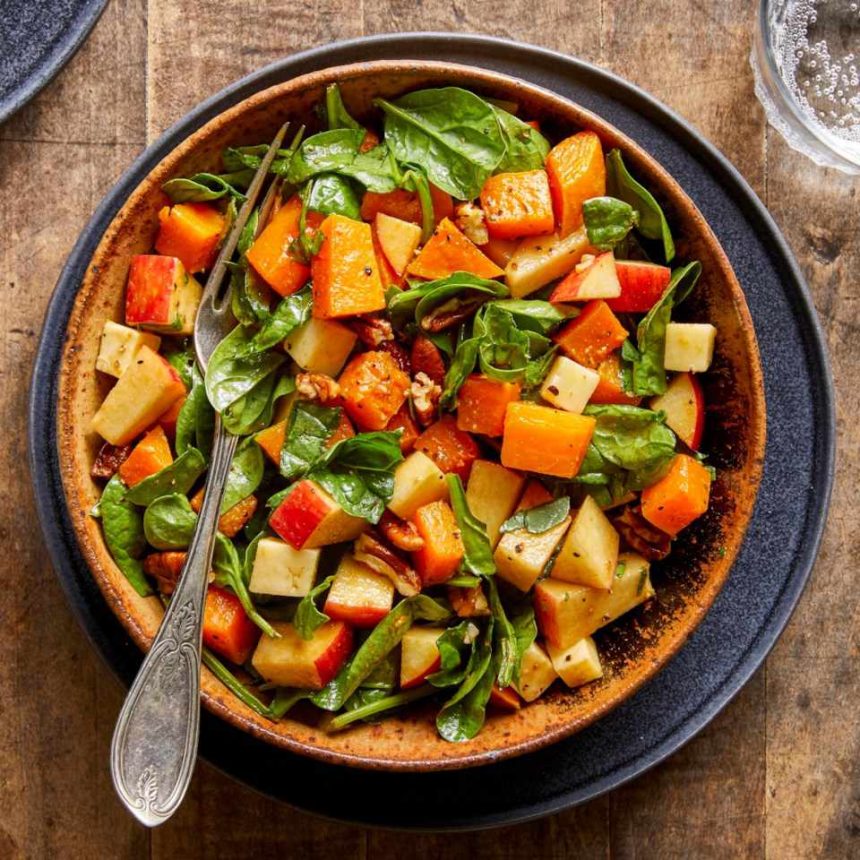Fall Chopped Salad with Spinach Butternut Squash Apples Cheddar ace4dce47d184e4183befe3f82679418