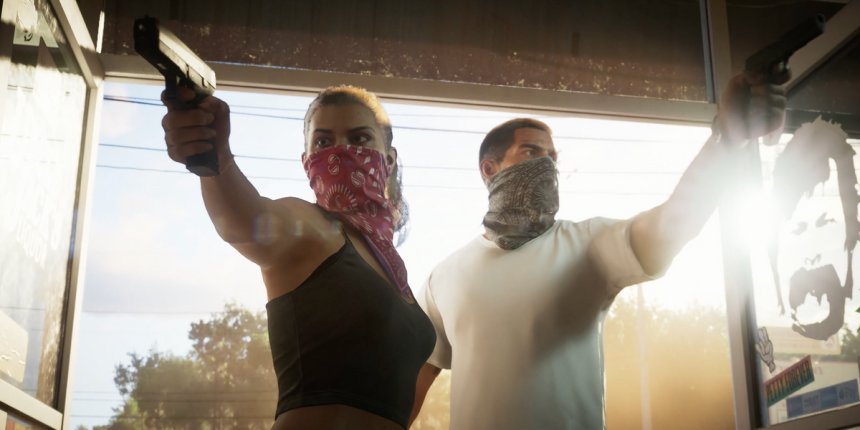 a screenshot of lucia and jason from the gta 6 trailer