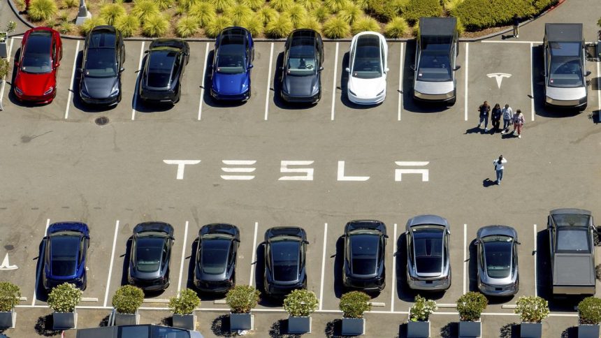 Tesla vehicles parked California AP 08052025