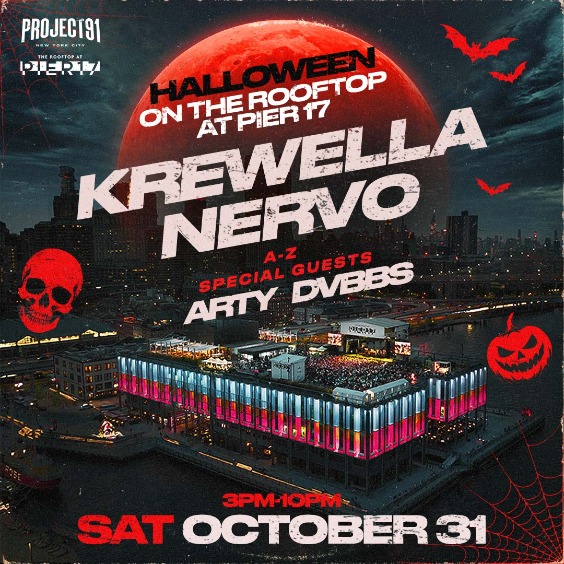 Krewella performing live at the Halloween dance music event at Rooftop at Pier 17 in New York City